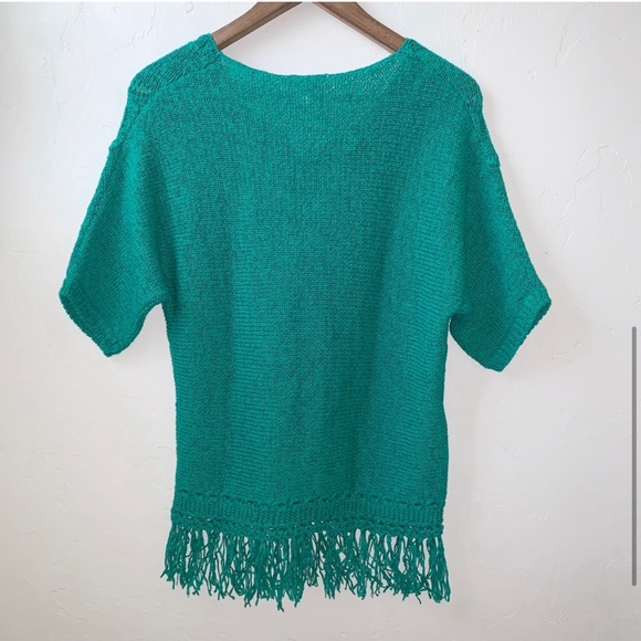 Chico’s fringe short sleeve green sweater M - Picture 2 of 3